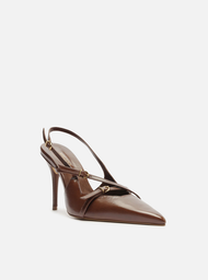 Scarpin Marrom Arezzo Couro Salto Alto Slingback Amélia