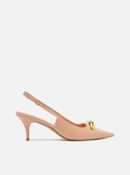 Scarpin Nude Couro Slingback Metal Silvia Braz