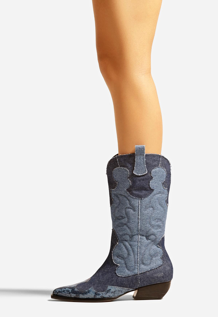 Bota Western Azul Jeans Arezzo Cano Médio Georgia