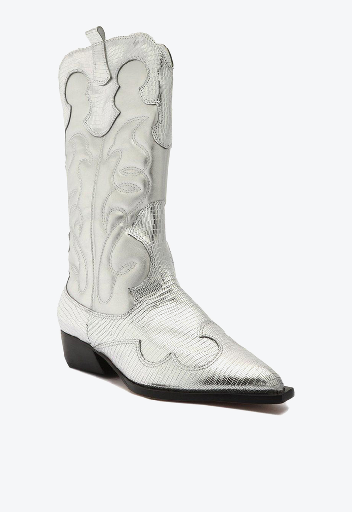 Bota Western Prateada Arezzo Couro Cano Médio Georgia