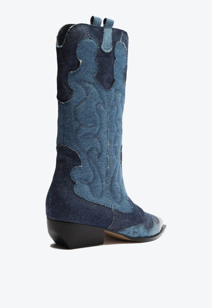 Bota Western Azul Jeans Arezzo Cano Médio Georgia