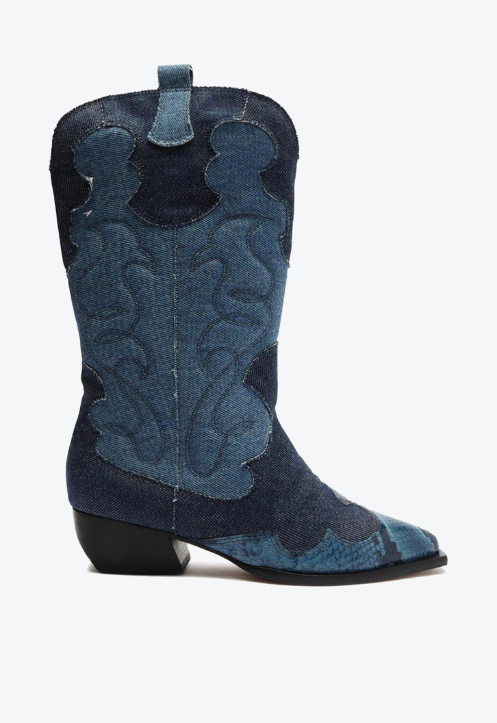 Bota Western Azul Jeans Arezzo Cano Médio Georgia