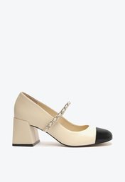 Sapato Off-white Arezzo Boneca Couro Salto Bloco Tira Corrente