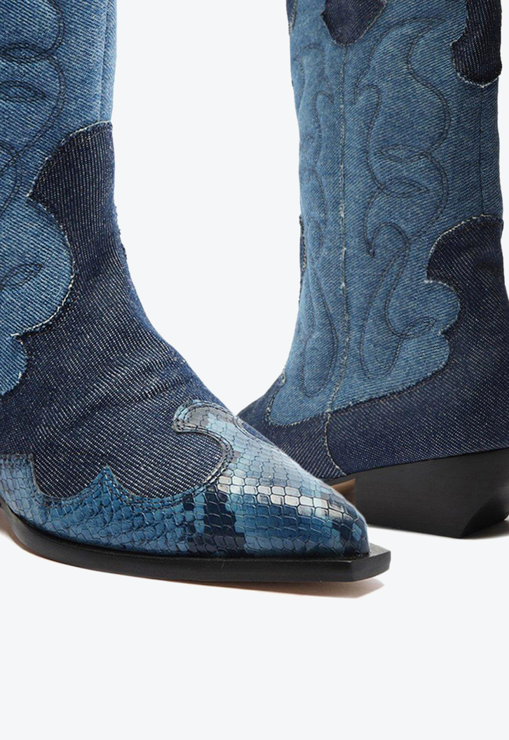 Bota Western Azul Jeans Arezzo Cano Médio Georgia