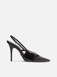 Scarpin Preto Arezzo Verniz Salto Alto Slingback Amélia