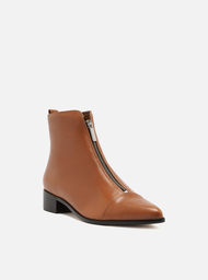Bota Marrom Couro Cano Curto Bloco Zíper