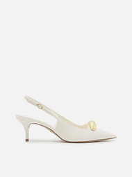 Scarpin Branco Couro Slingback Metal Silvia Braz