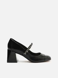 Sapato Mary Jane Preto Arezzo Boneca Couro Salto Bloco Tira Corrente