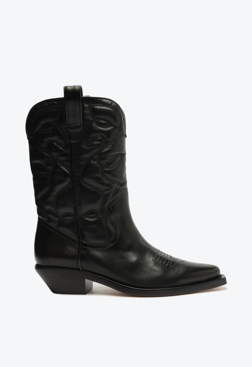 Bota Western Cano Médio Couro Preta