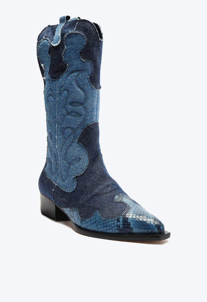 Bota Western Azul Jeans Arezzo Cano Médio Georgia