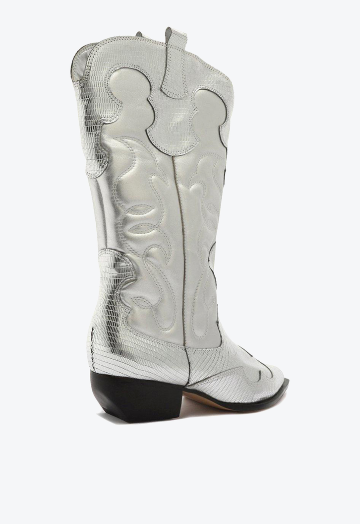 Bota Western Prateada Arezzo Couro Cano Médio Georgia