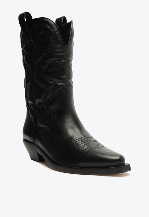 Bota Western Cano Médio Couro Preta