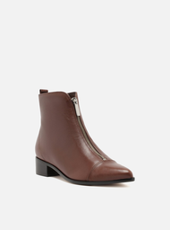 Bota Marrom Couro Cano Curto Bloco Zíper