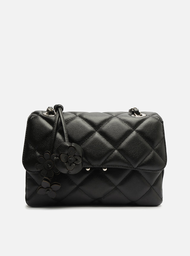 Bolsa Tiracolo Preta Arezzo Couro Mizz Média Flor