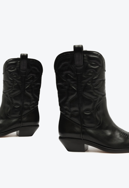 Bota Western Cano Médio Couro Preta