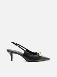 Scarpin Preto Arezzo Couro Slingback Metal Silvia Braz