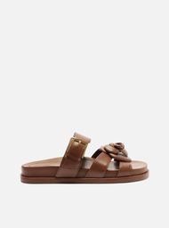 Sandália Rasteira Marrom Arezzo Couro Flor Fivela
