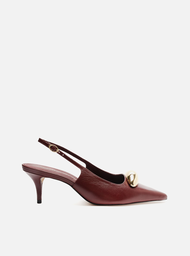 Scarpin Vermelho Arezzo Couro Slingback Metal Silvia Braz